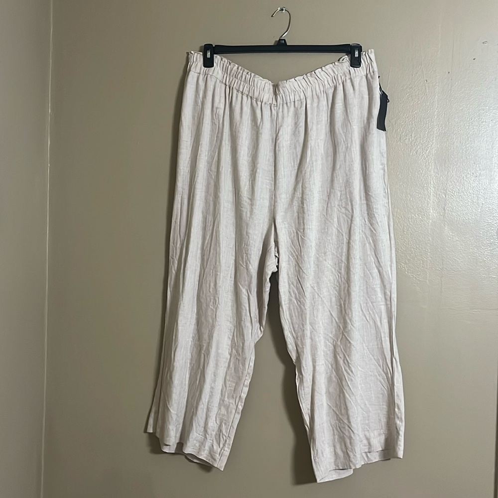 Black Tape Pants Sz 3X Ruffle Elastic Waist Linen Blend High Waisted Wide Leg